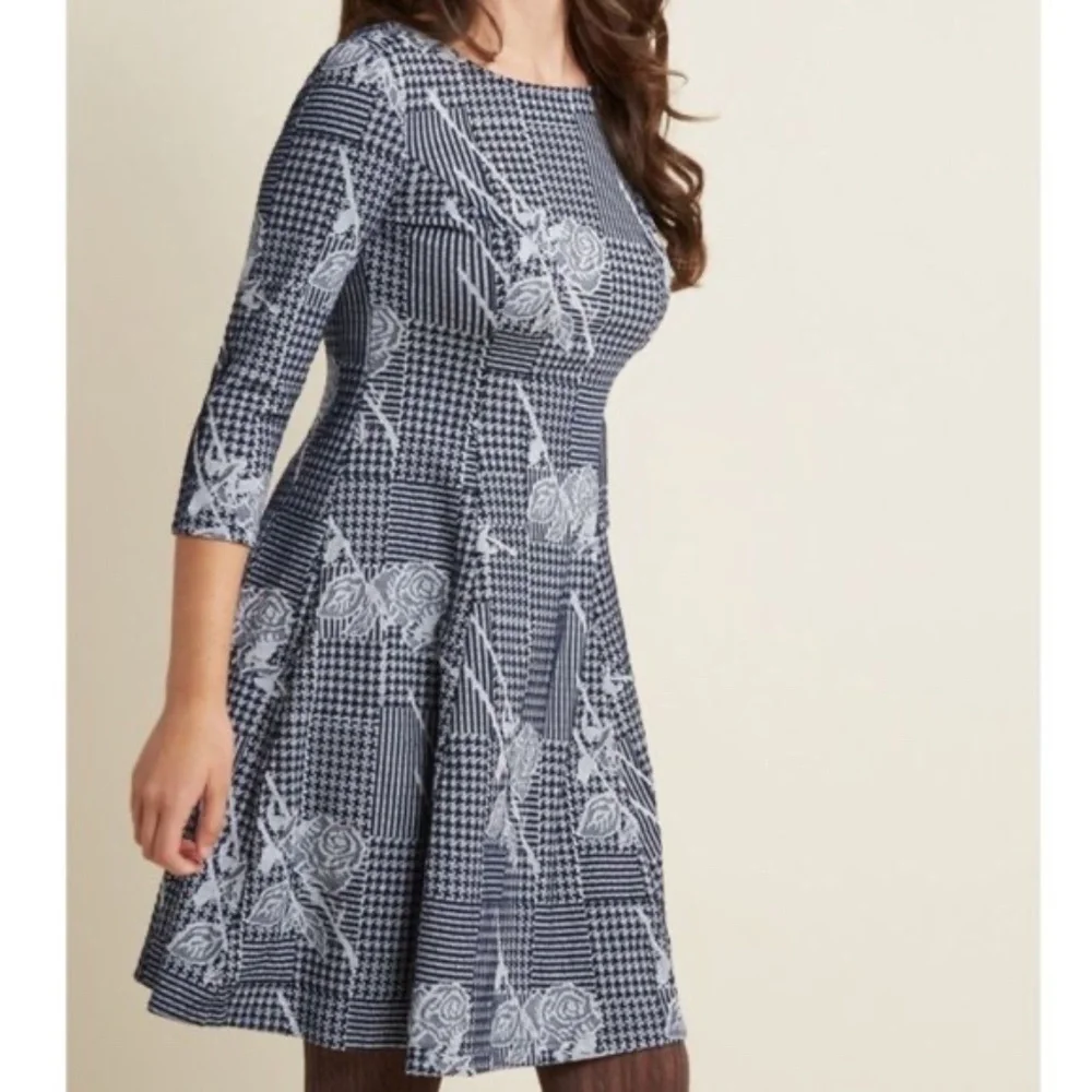 ModCloth Houndstooth Floral Rose Half Sleeve Dress - Picture 6 of 6